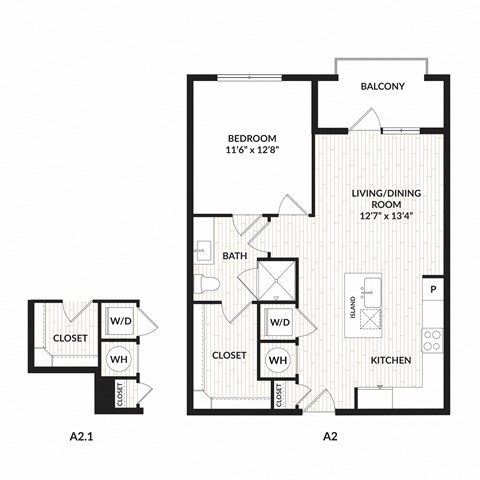 Floor plan for 1 bed, 1 bath, 699 sqft